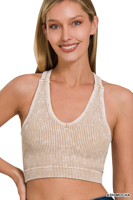 Stone Washed Racerback Tank with Bra Pad