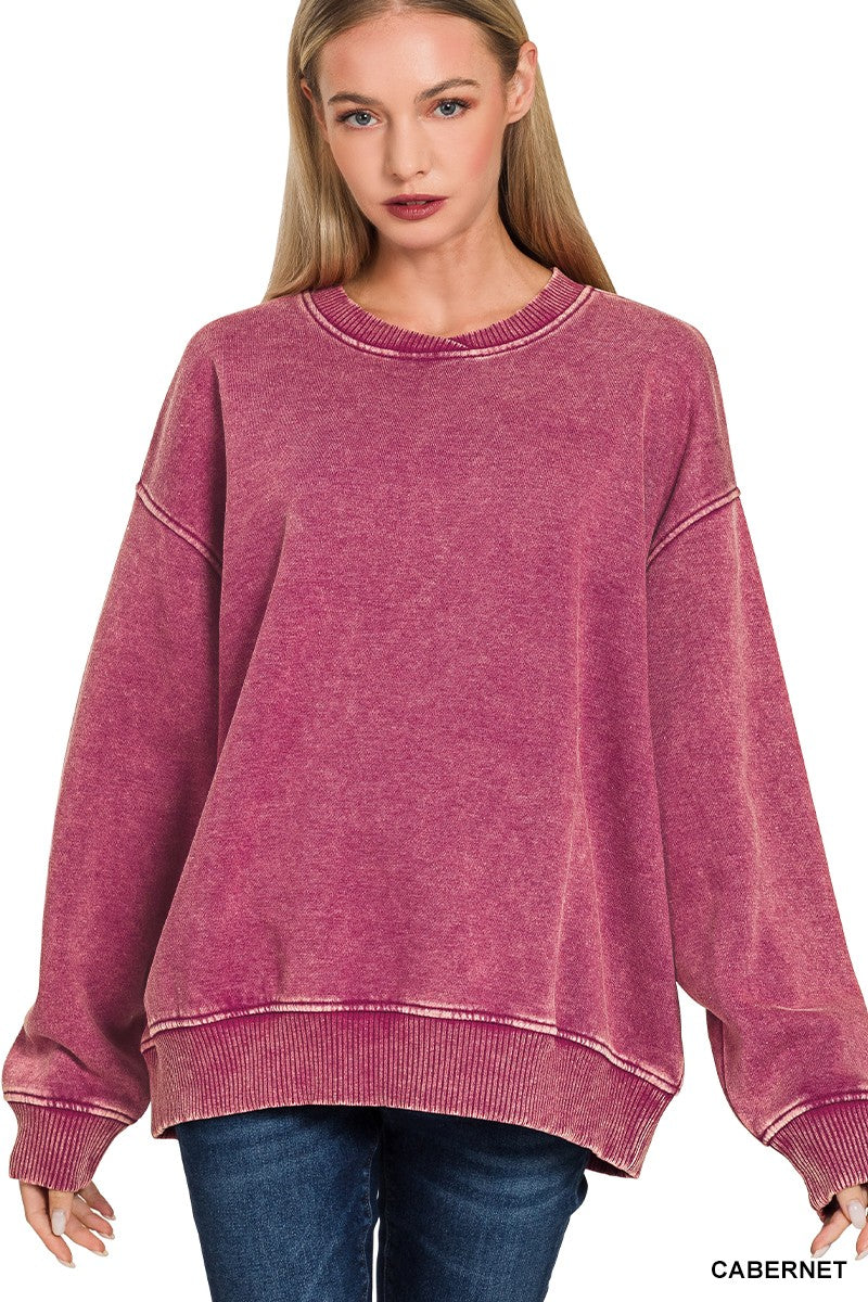 Acid Wash Balloon Sleeve Pullover -3 Colors