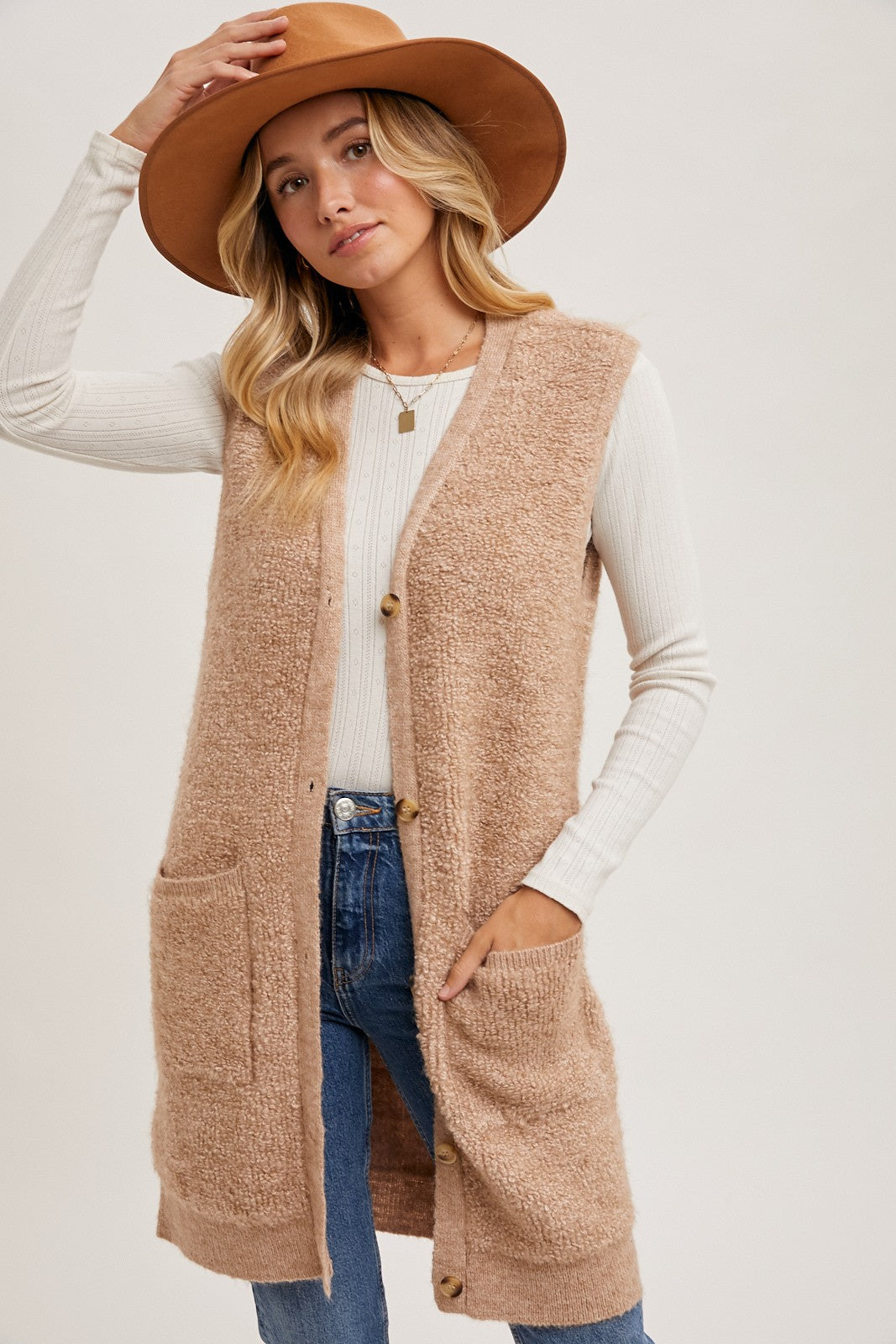 Latte Teddy Long Line Vest