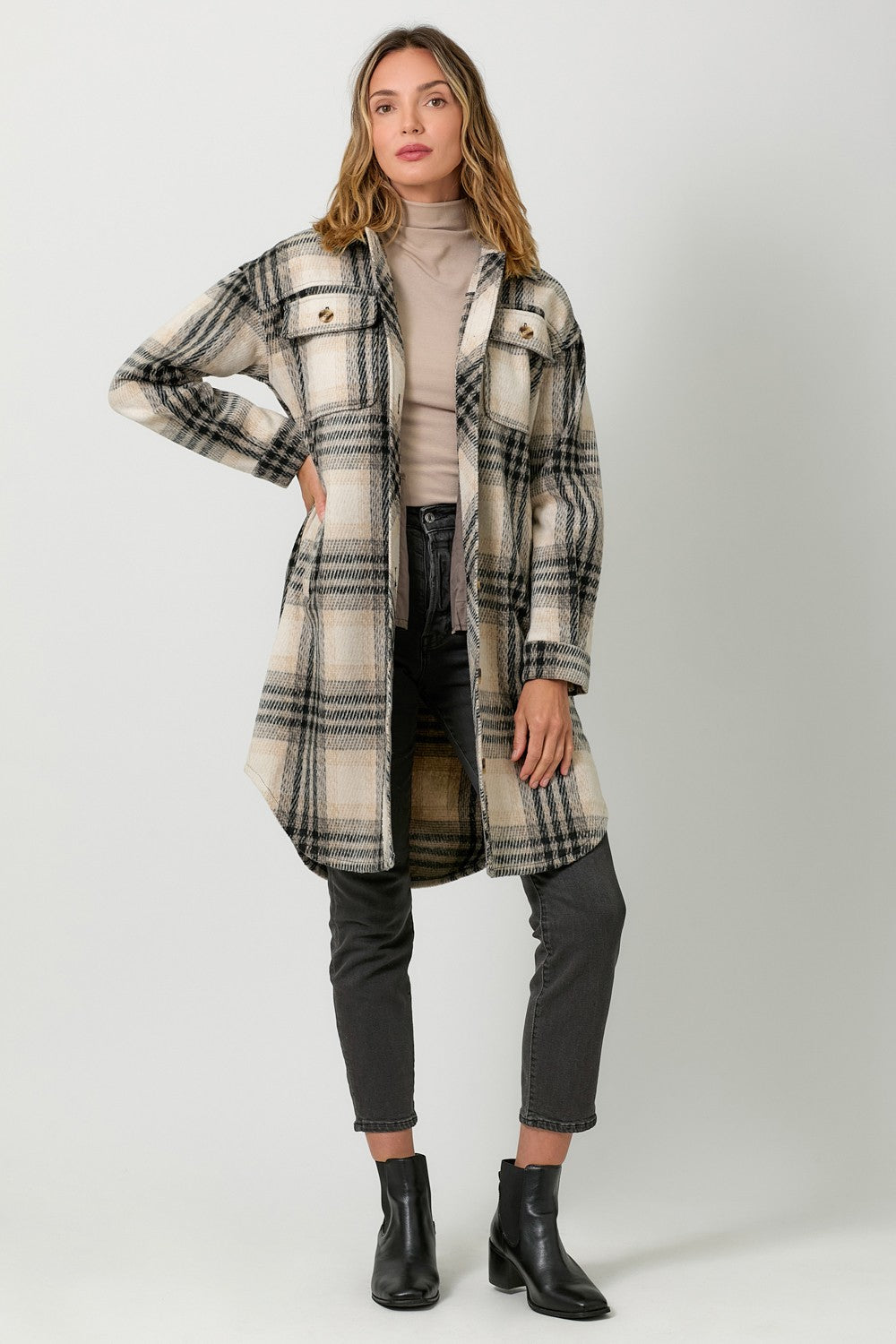 Knee Length Long Plaid Shacket