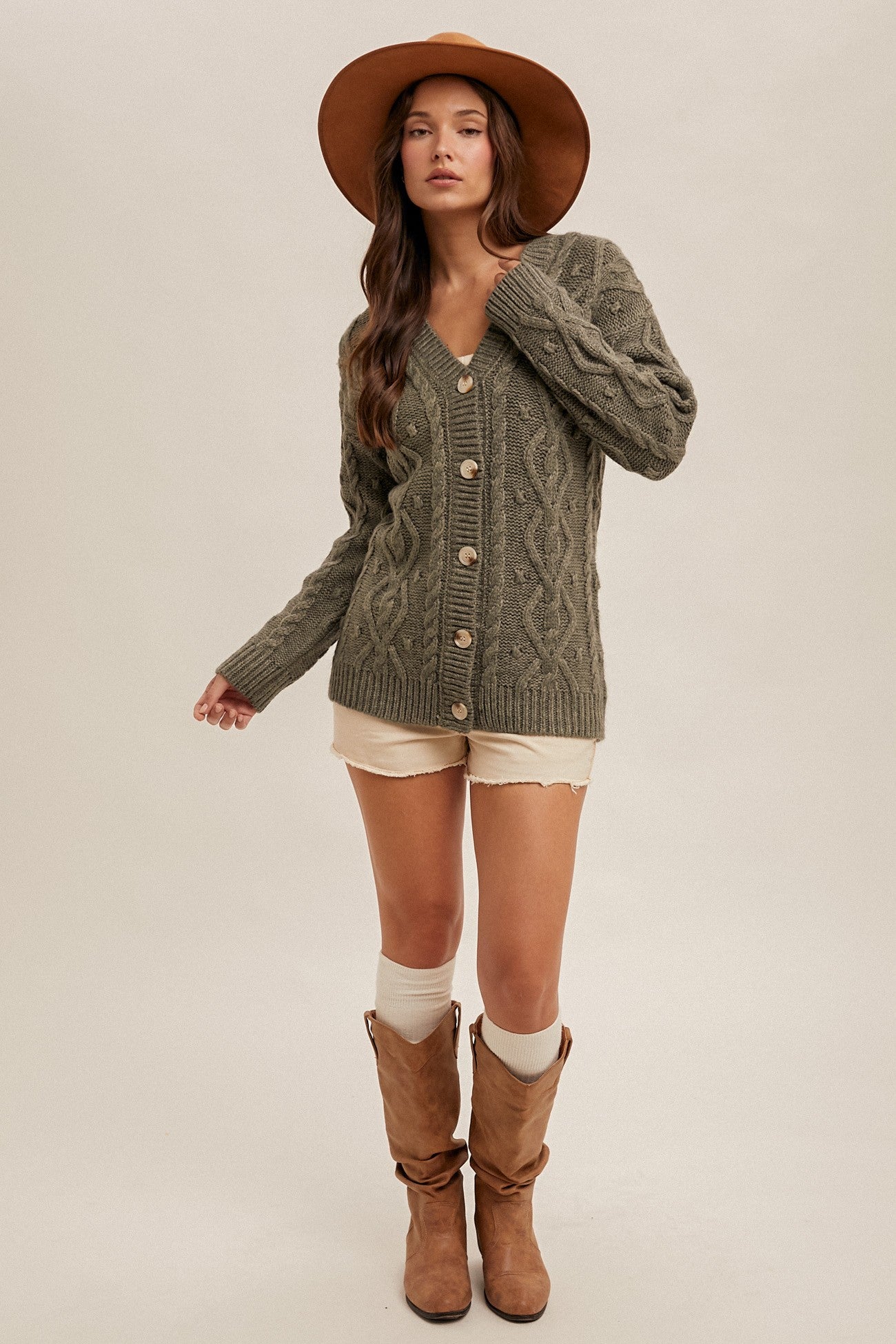 Dark Sage Cable Knit Cardigan