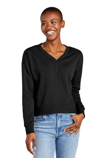 District Perfect Tri Fleece V-Neck Black Sweatshirt~ Women's