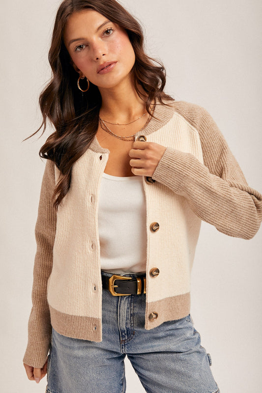 Cream/Taupe Varsity Cardigan