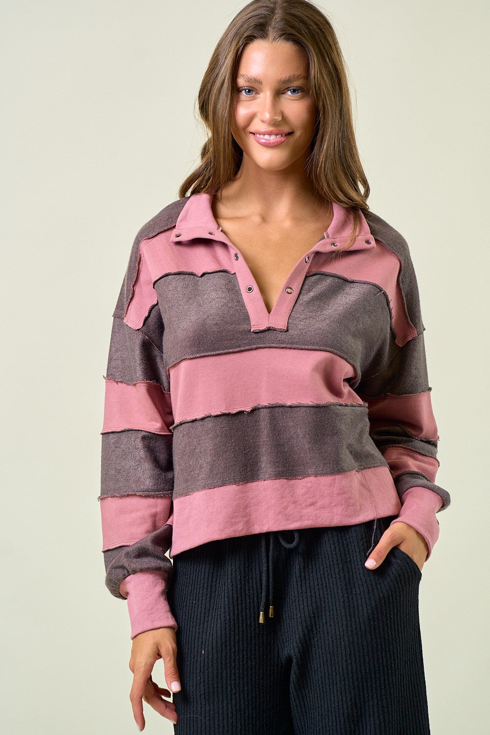 Dusty Rose Color Block Striped Top