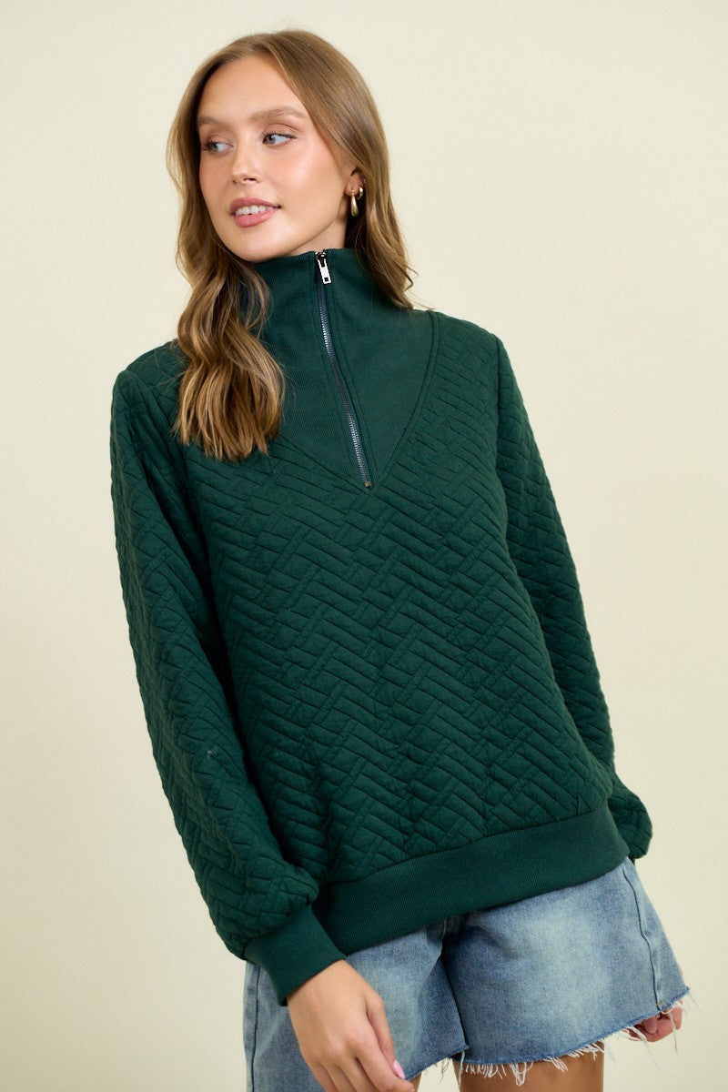 Forest Quilted Half Zip Top