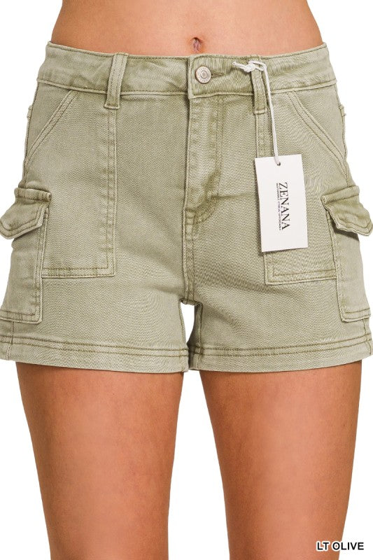 Zenana Light Olive Utility Pocket Shorts DMP-1736Y
