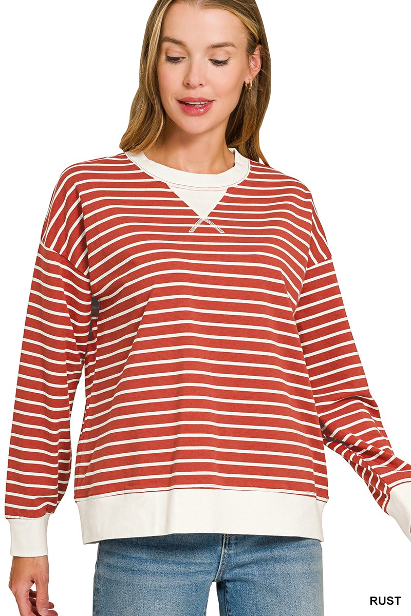 Brown Striped Crew Neck
