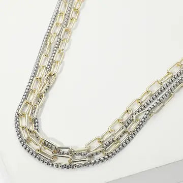 14K Gold Plated Two Tone Mixed Layered Necklace