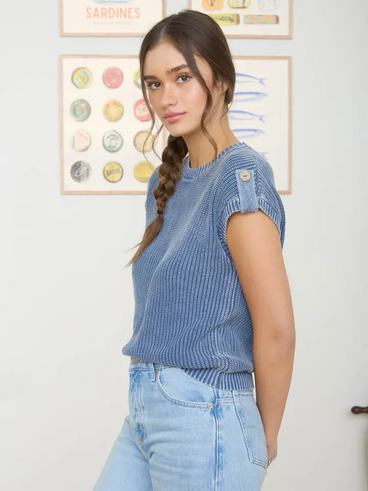 Indigo Acid Wash Button Sweater