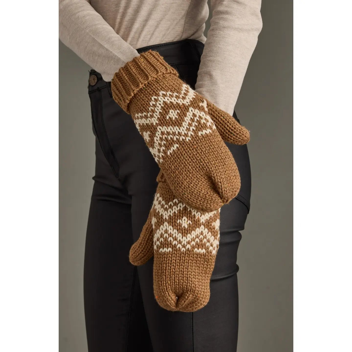 Brown and Speckled Pattern Fleece Lined Mittens