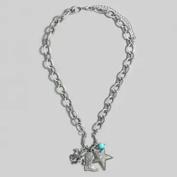 Western Cowboy Boot And Star Pendants Chain Necklace ~ 2 Colors