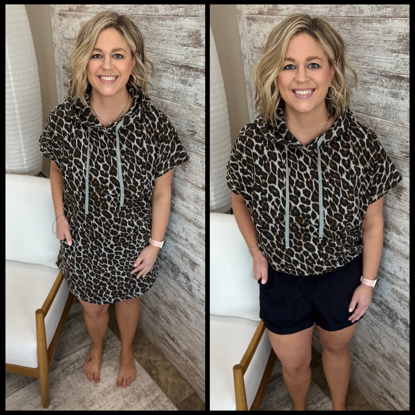 Leopard Oversize Crop Hoodie with Drawstring