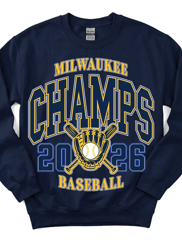 Milwaukee '26 Champs Navy Gildan Oversized Print Sweatshirt ~ Unisex