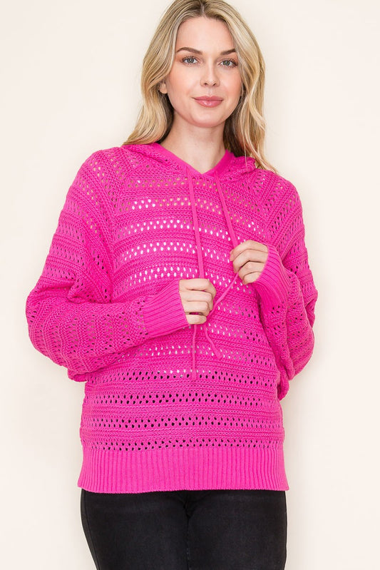 Fuchsia Crochet Pullover Hoodie