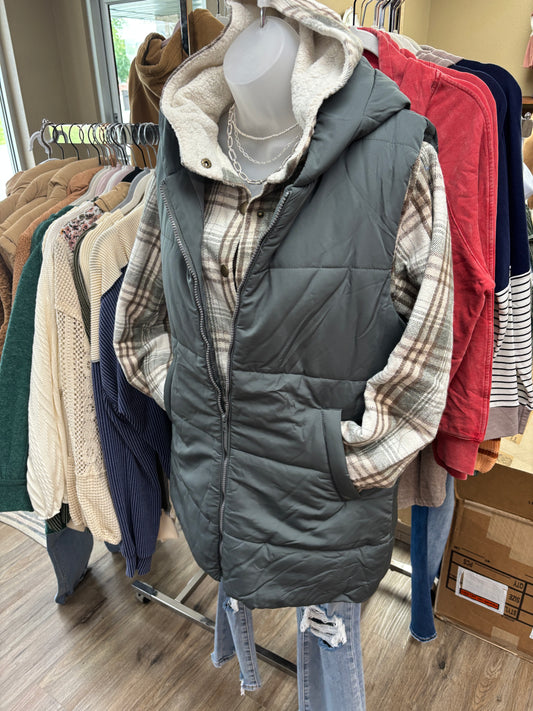 Dk Green Zip Front Tunic Puffer Vest