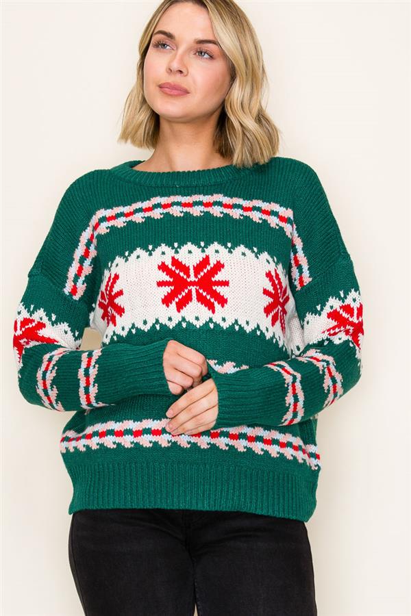 Green Holiday Snow Flake Sweater