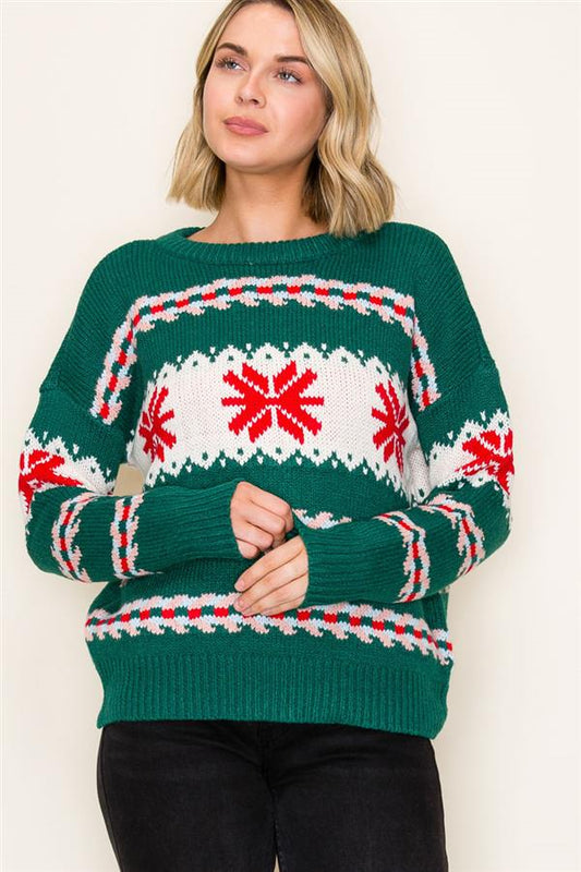 Green Holiday Snow Flake Sweater