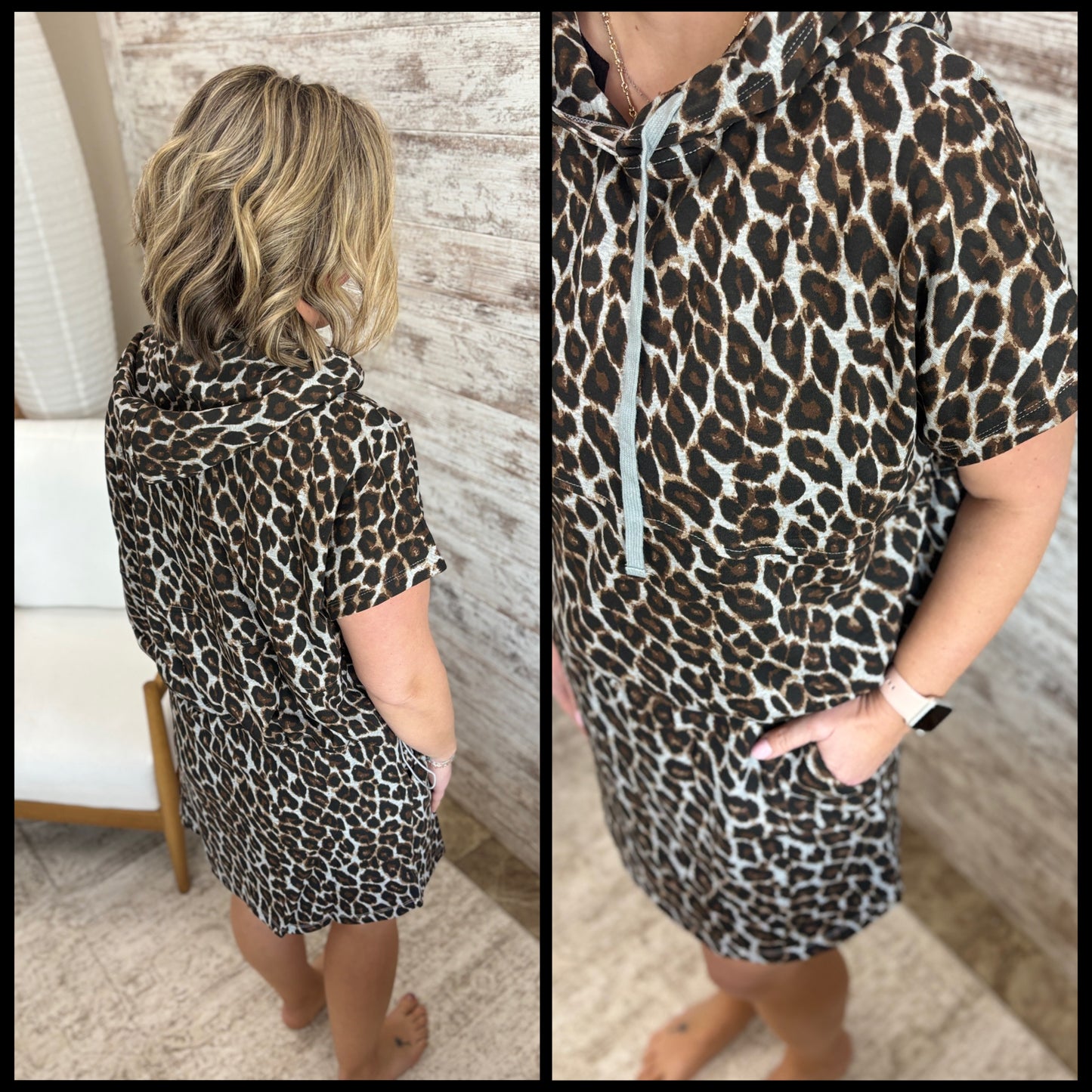 Leopard Oversize Crop Hoodie with Drawstring