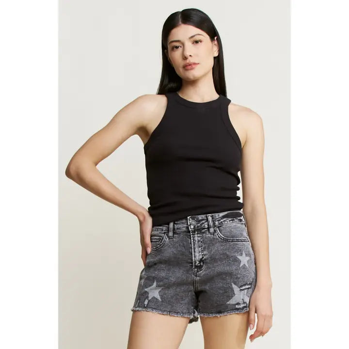 Mica High Rise Black Star Cut Off Shorts MDP-H3550BK