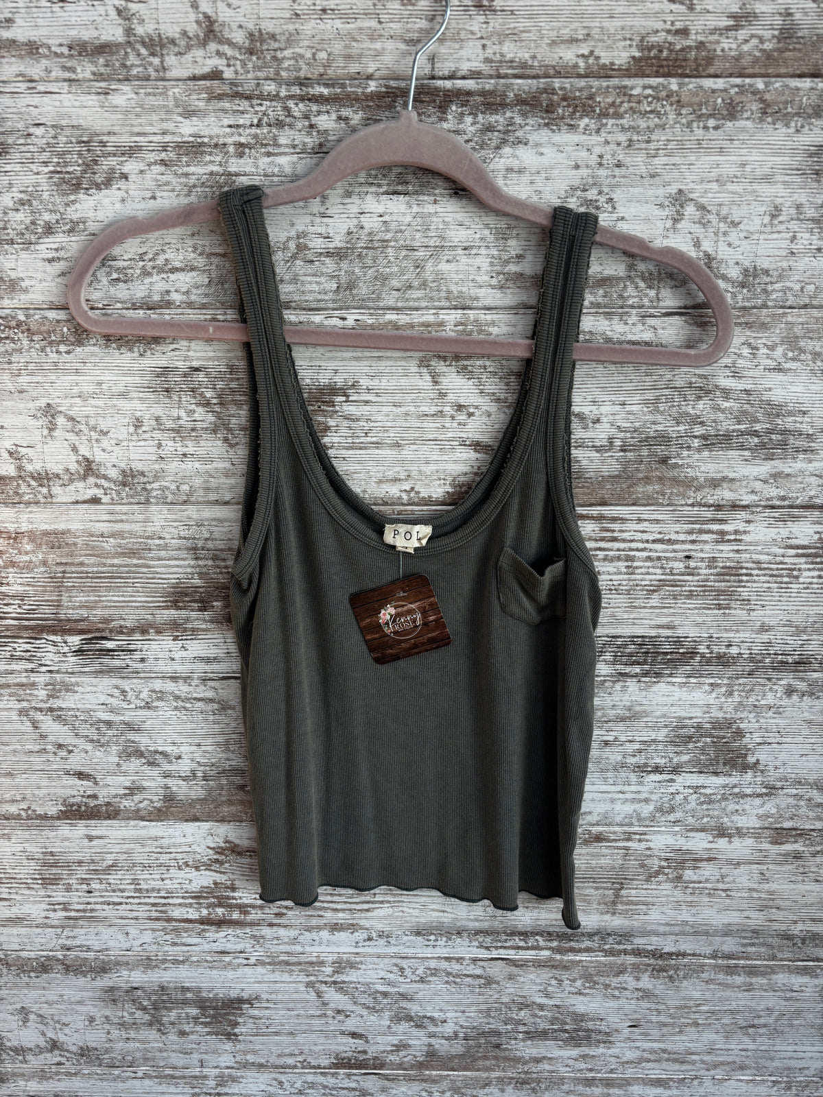 Dried Basil Fitted Tank with Chest Pocket