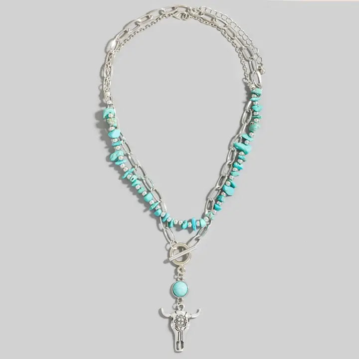 Turquoise Chip Western Charm Toggle Necklace