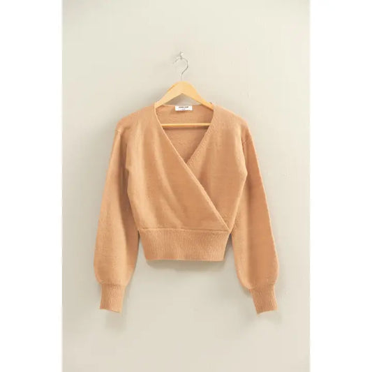 Taupe Surplice Knit Sweater