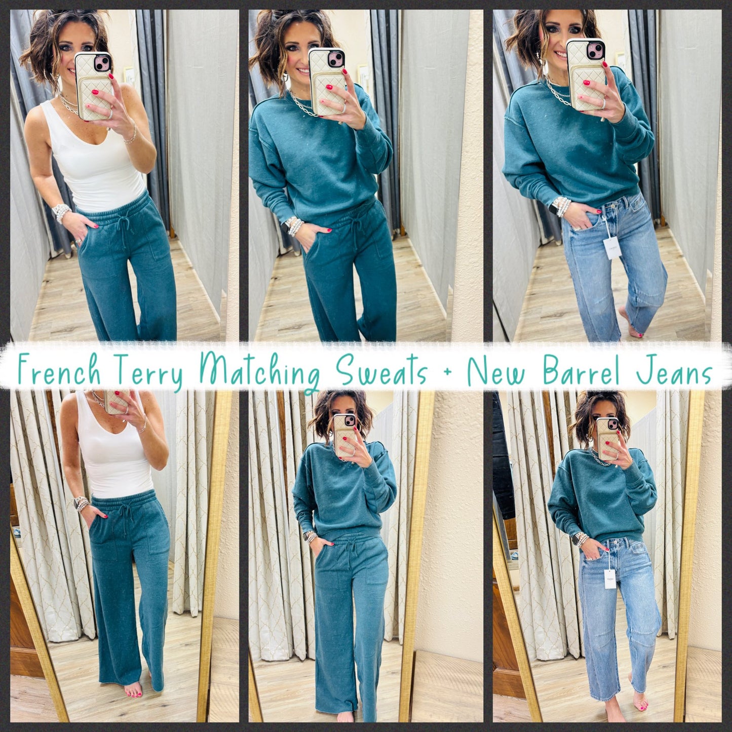 Dark Teal French Terry Wide Leg Pant