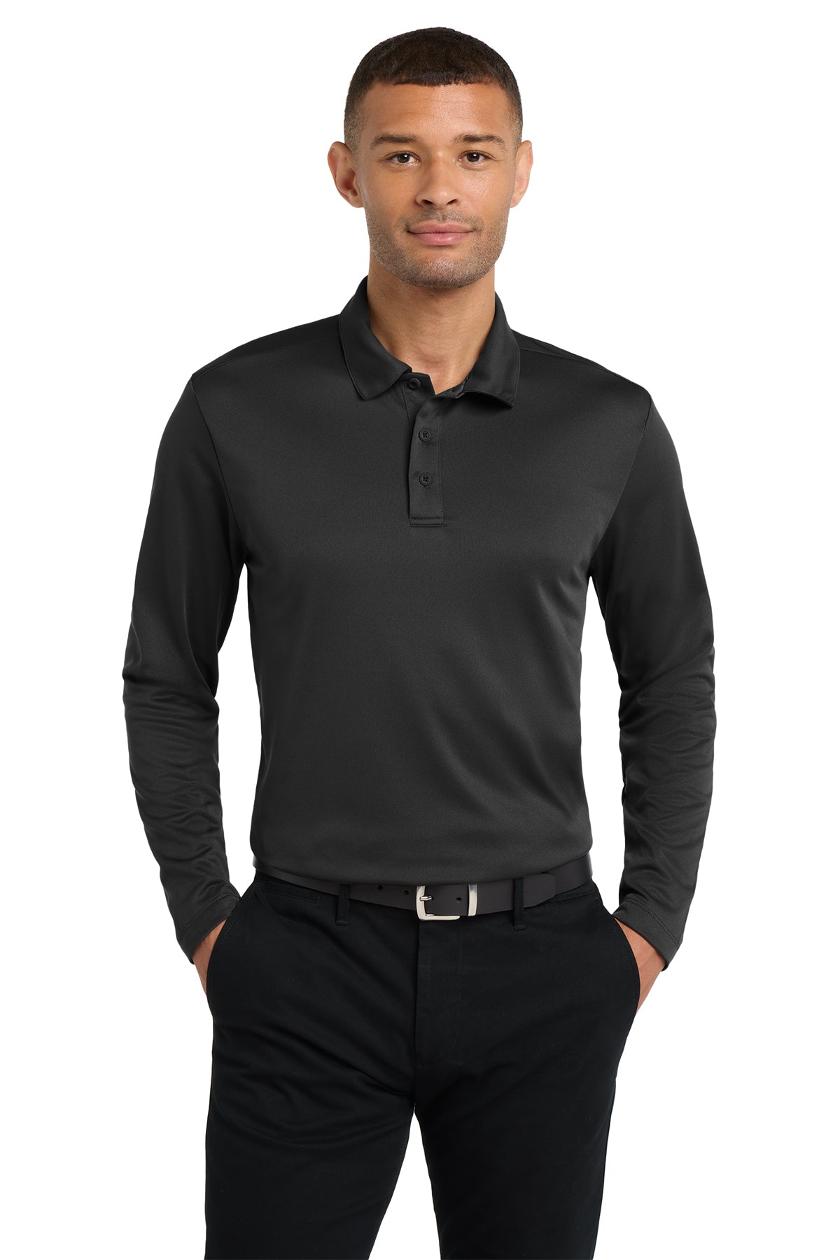 Port Authority® Silk Touch™ Performance Long Sleeve Black Polo ~ Men's ~ 3 Colors