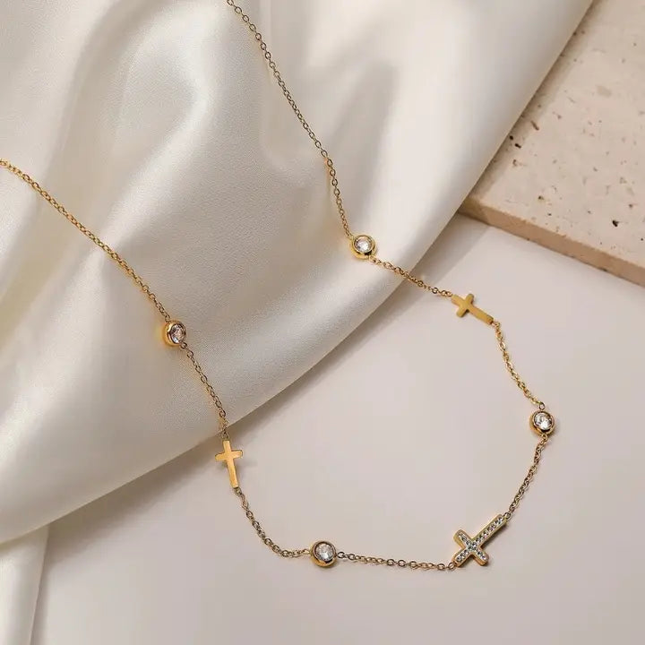 18K Stainless Steel Tarnish Free Cross Necklace~ Gold and Silver