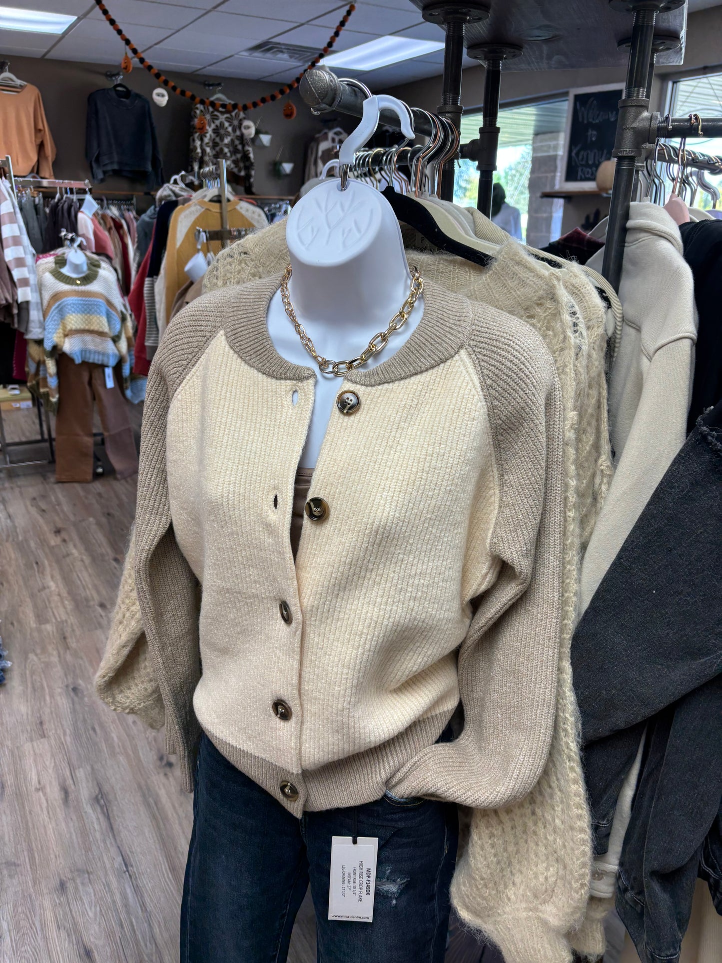Cream/Taupe Varsity Cardigan