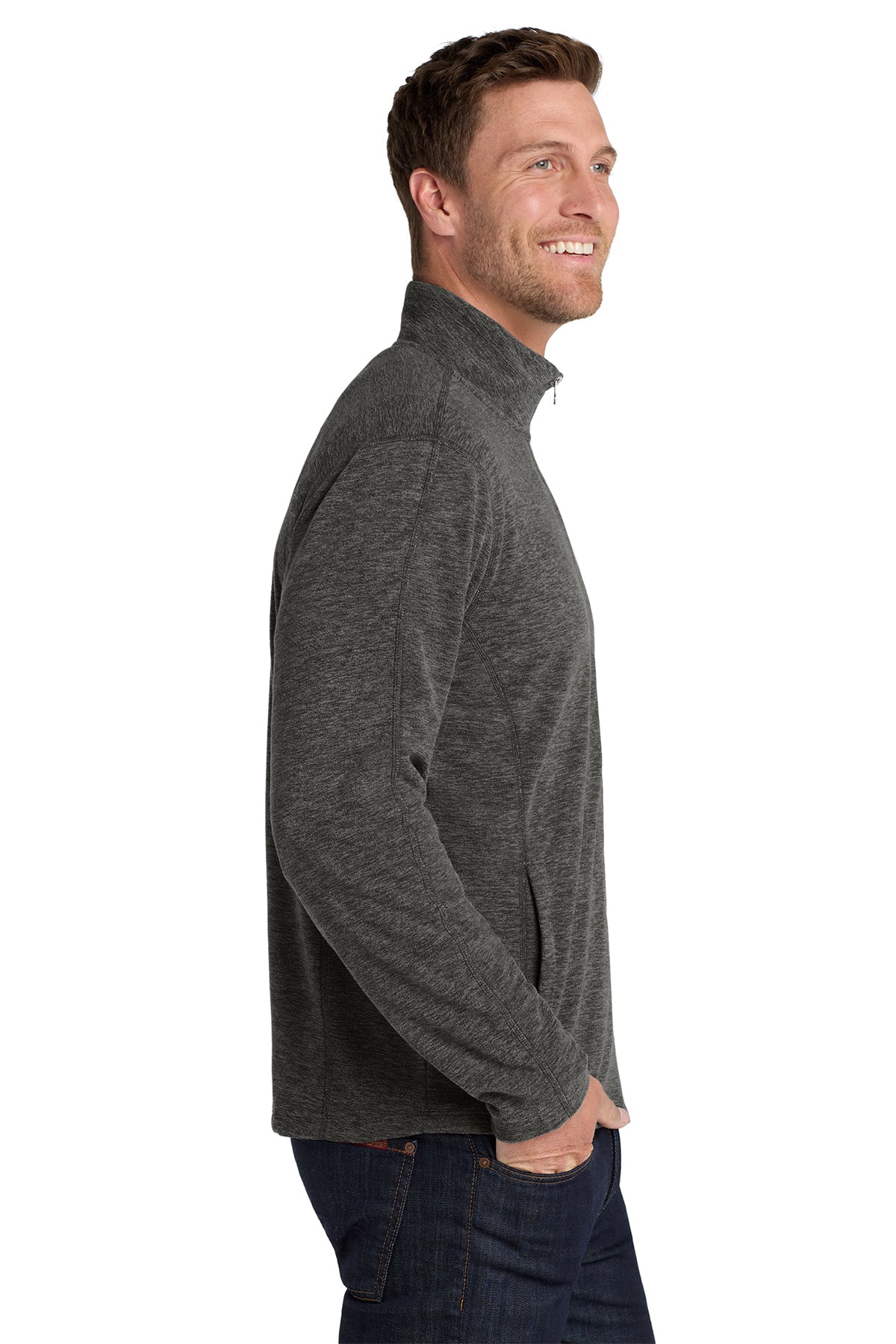 Black Charcoal Heather Port Authority Micro Fleece Jacket ~ Men's