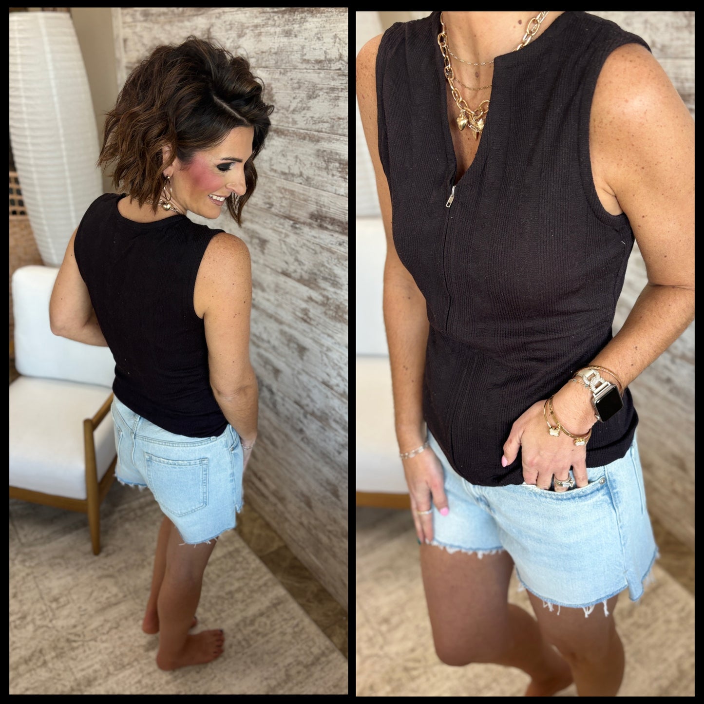 Black Zipper Front Tank