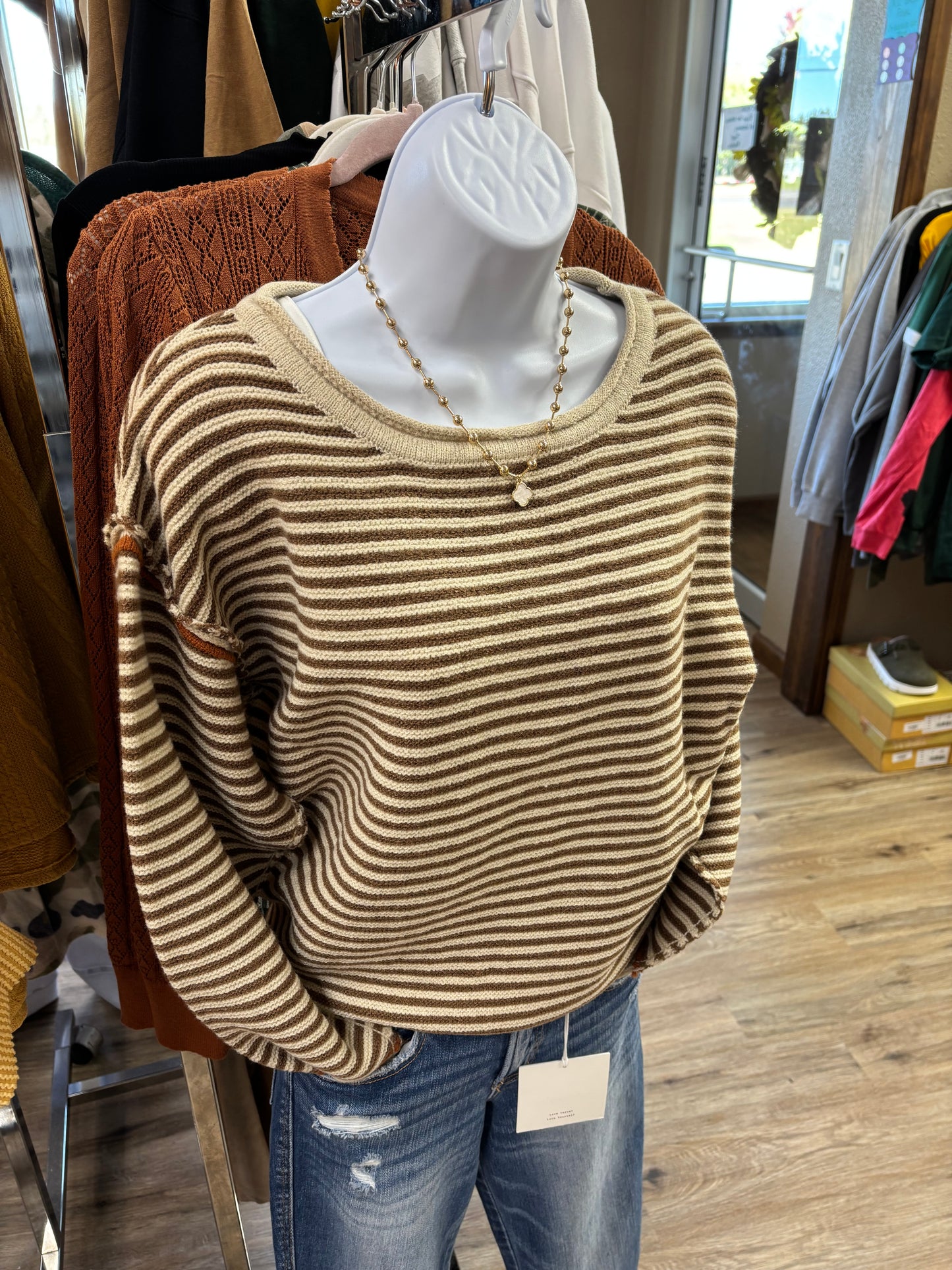 Oat/Brown/Rust Striped Crew Sweater