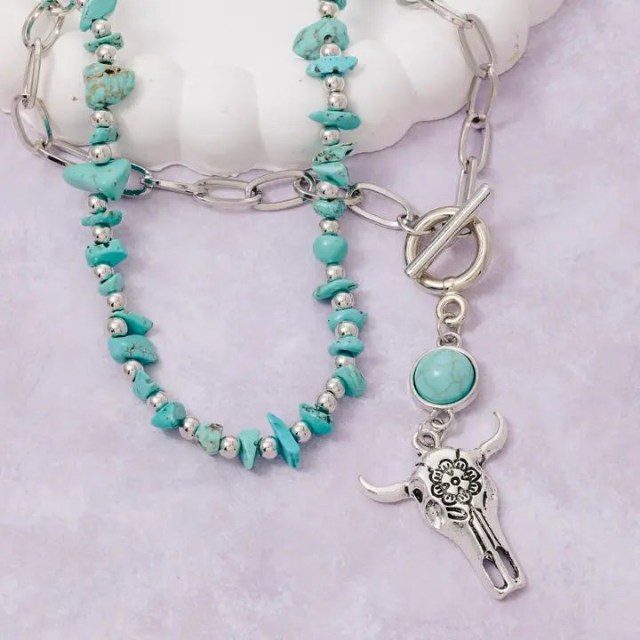 Turquoise Chip Western Charm Toggle Necklace