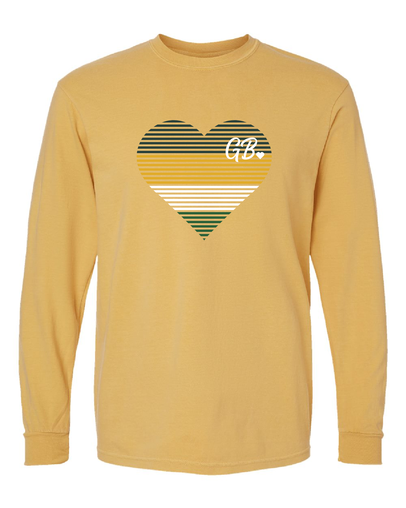 GB Stripe Heart Comfort Color Mustard Long Sleeve