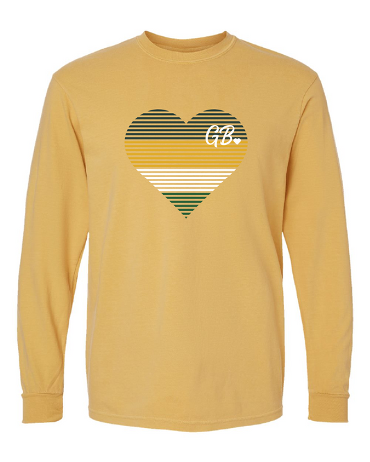 GB Stripe Heart Comfort Color Mustard Long Sleeve