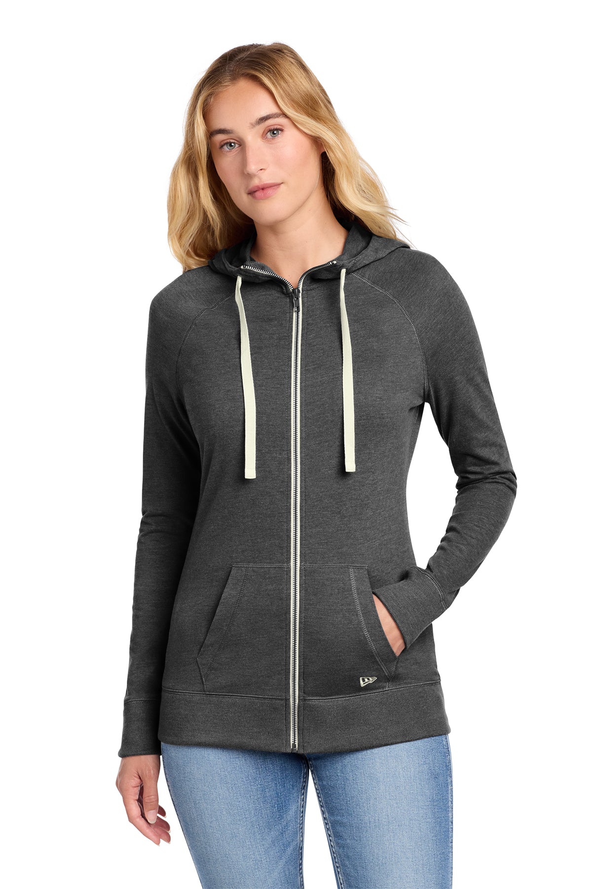 New Era® Sueded Cotton Blend Full-Zip Black Heather Hoodie ~Ladies