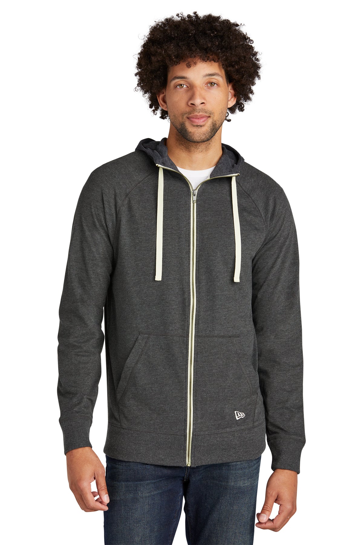 New Era® Sueded Cotton Blend Full-Zip Black Heather Hoodie ~  Men's