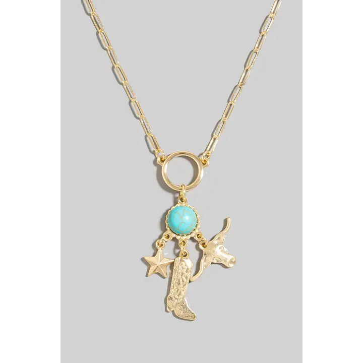 Western and Turquoise Bead Charms Chain Necklace