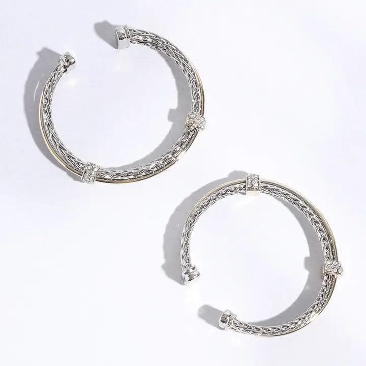 Two Tone Layered Wheat Chain Bracelet Cuff Bangle