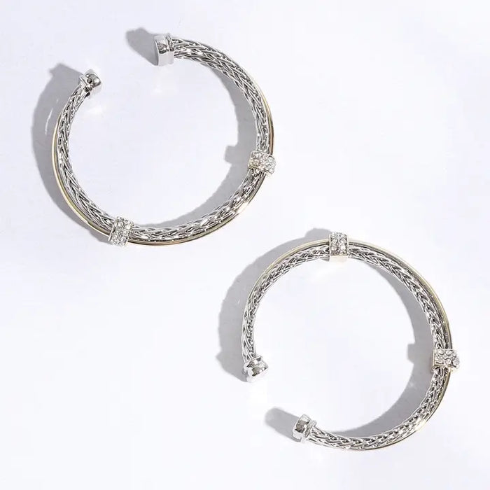 Two Tone Layered Wheat Chain Bracelet Cuff Bangle