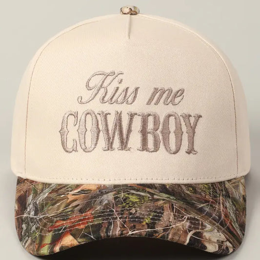 Kiss Me Cowboy Embroidery Two-Tone Trucker Hat