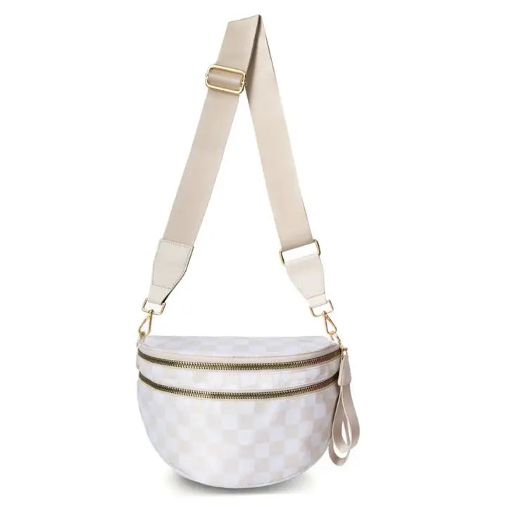 Beige Checkered Crossbody Bum Bag