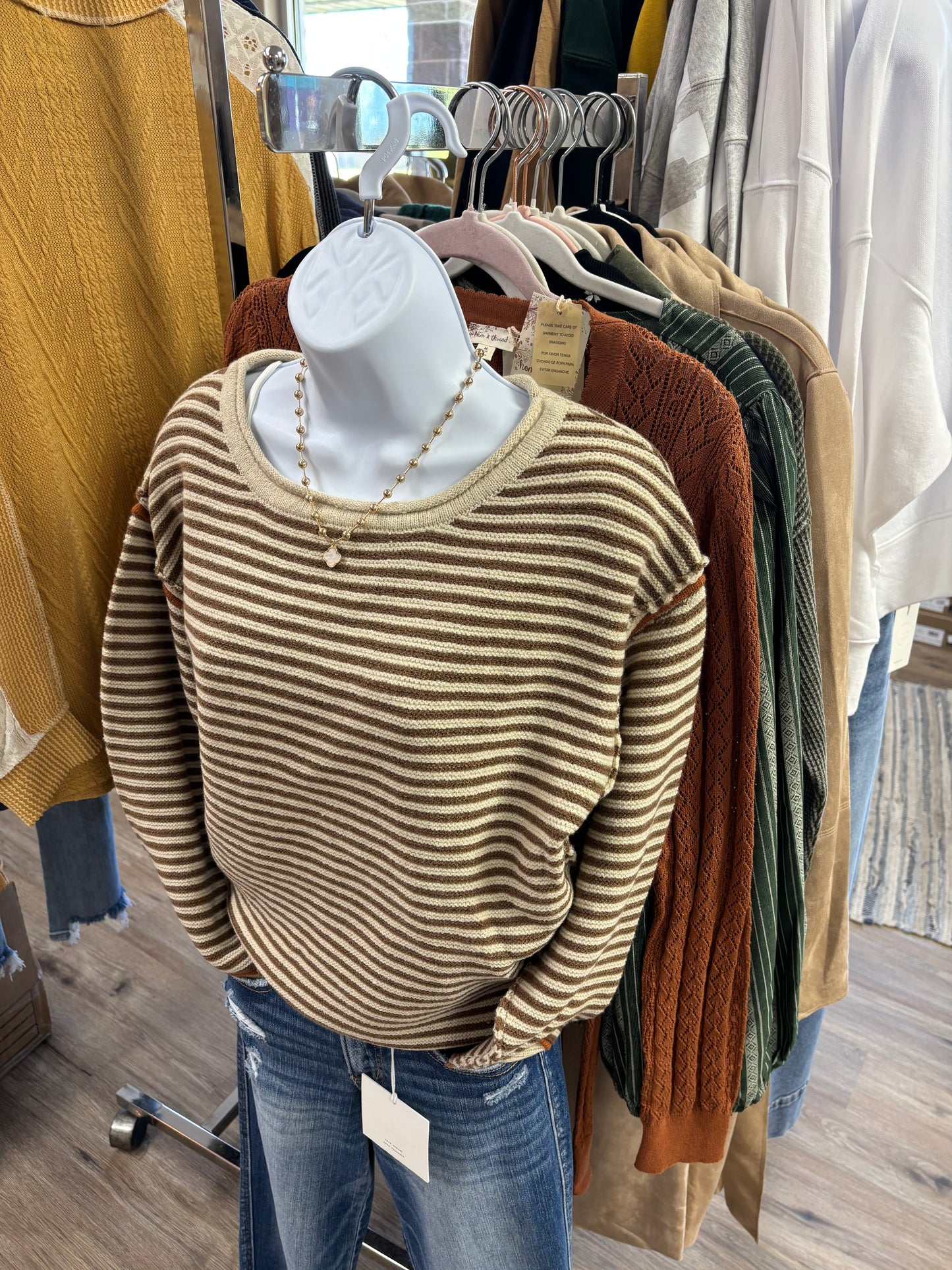 Oat/Brown/Rust Striped Crew Sweater
