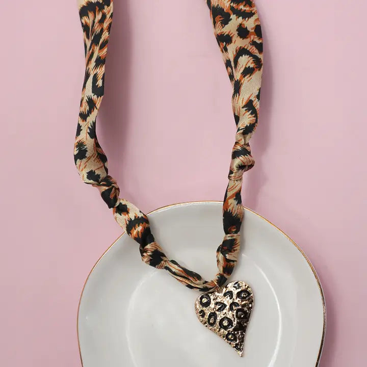 Leopard Scarf Heart Charm Necklace