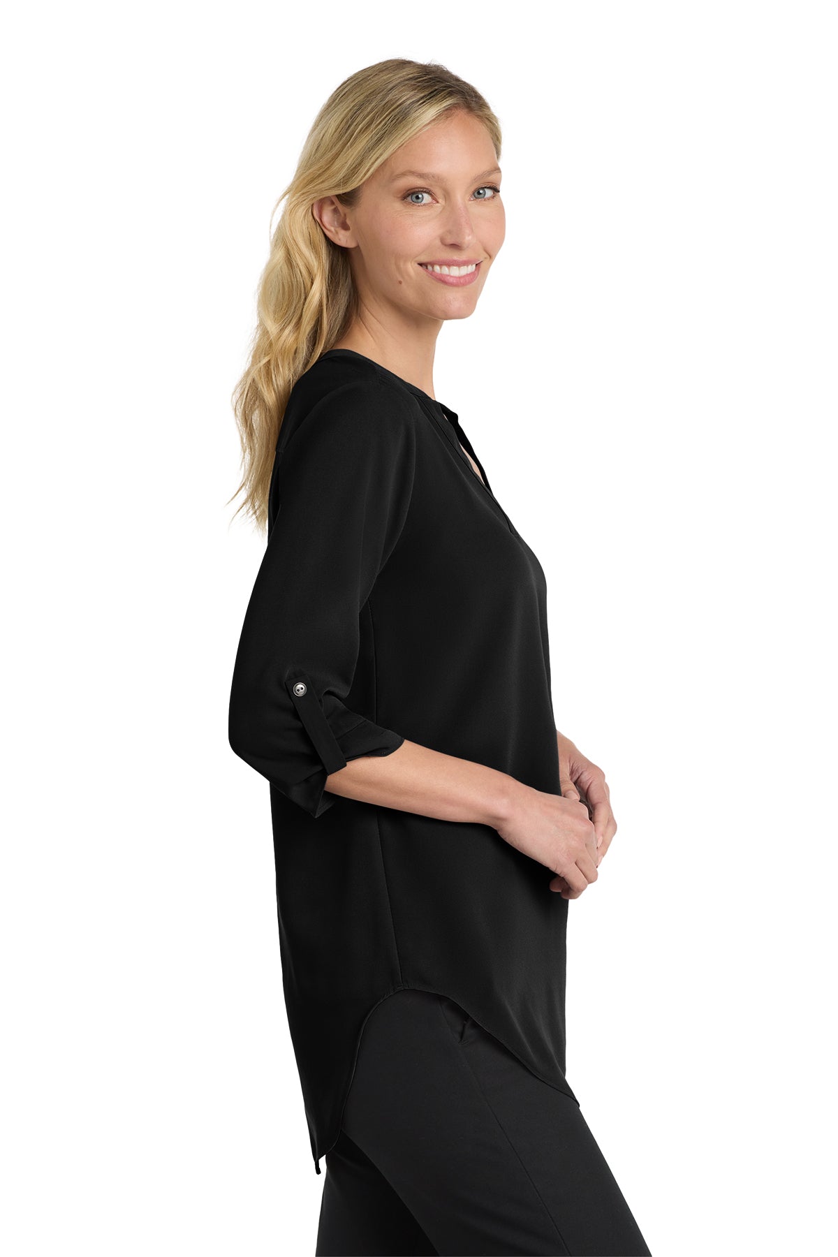 Port Authority 3/4 Sleeve Texture Tunic Black Blouse ~ Ladies~ 2 Colors