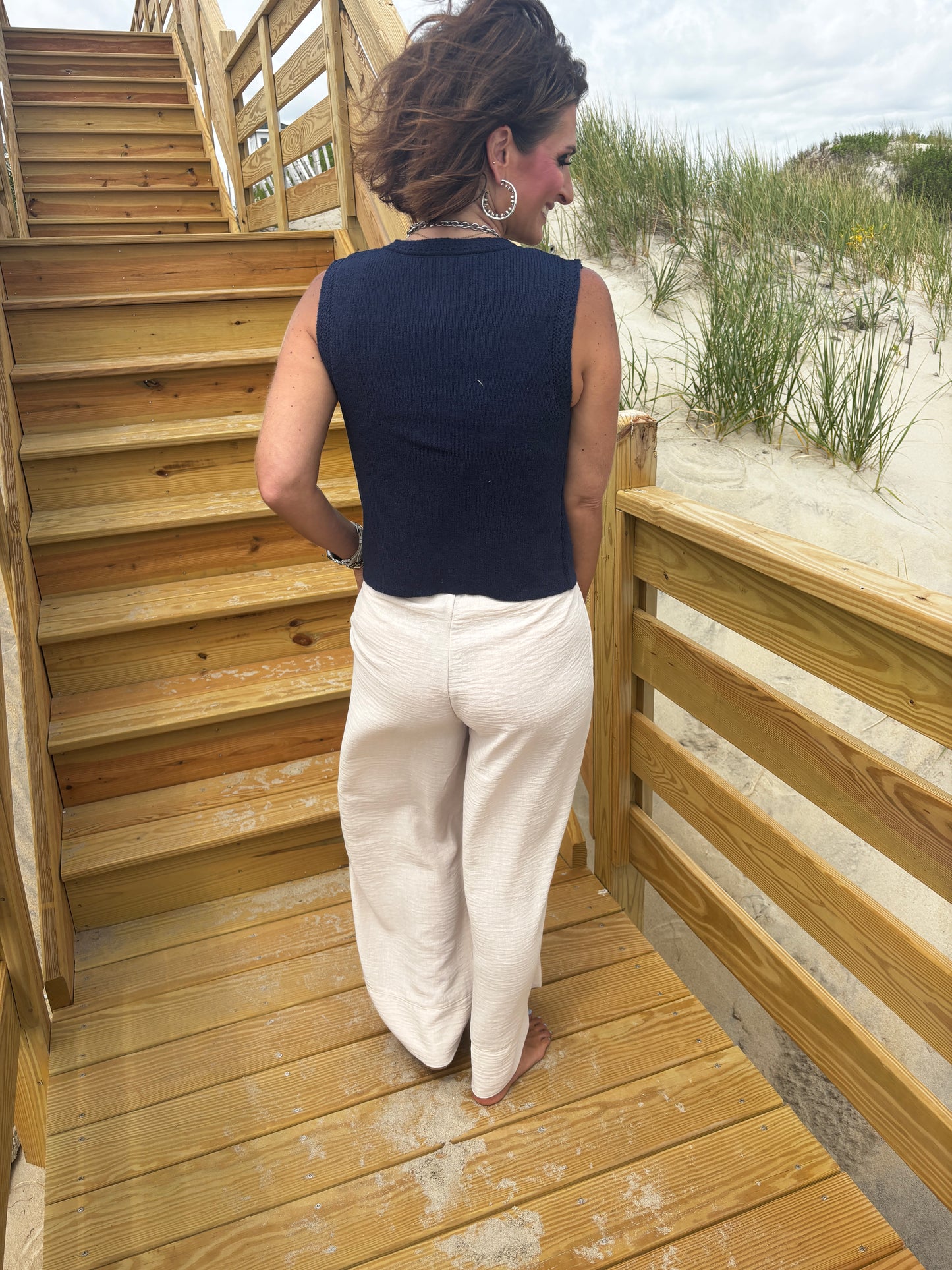 Navy Sweater Tank with Gold Seashell Button