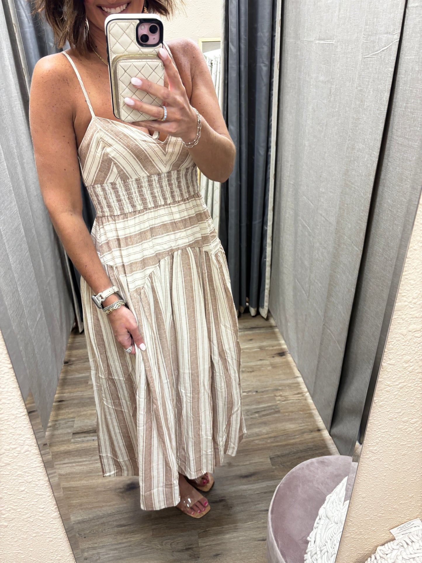Brown Multi Pattern Spaghetti Strap Dress