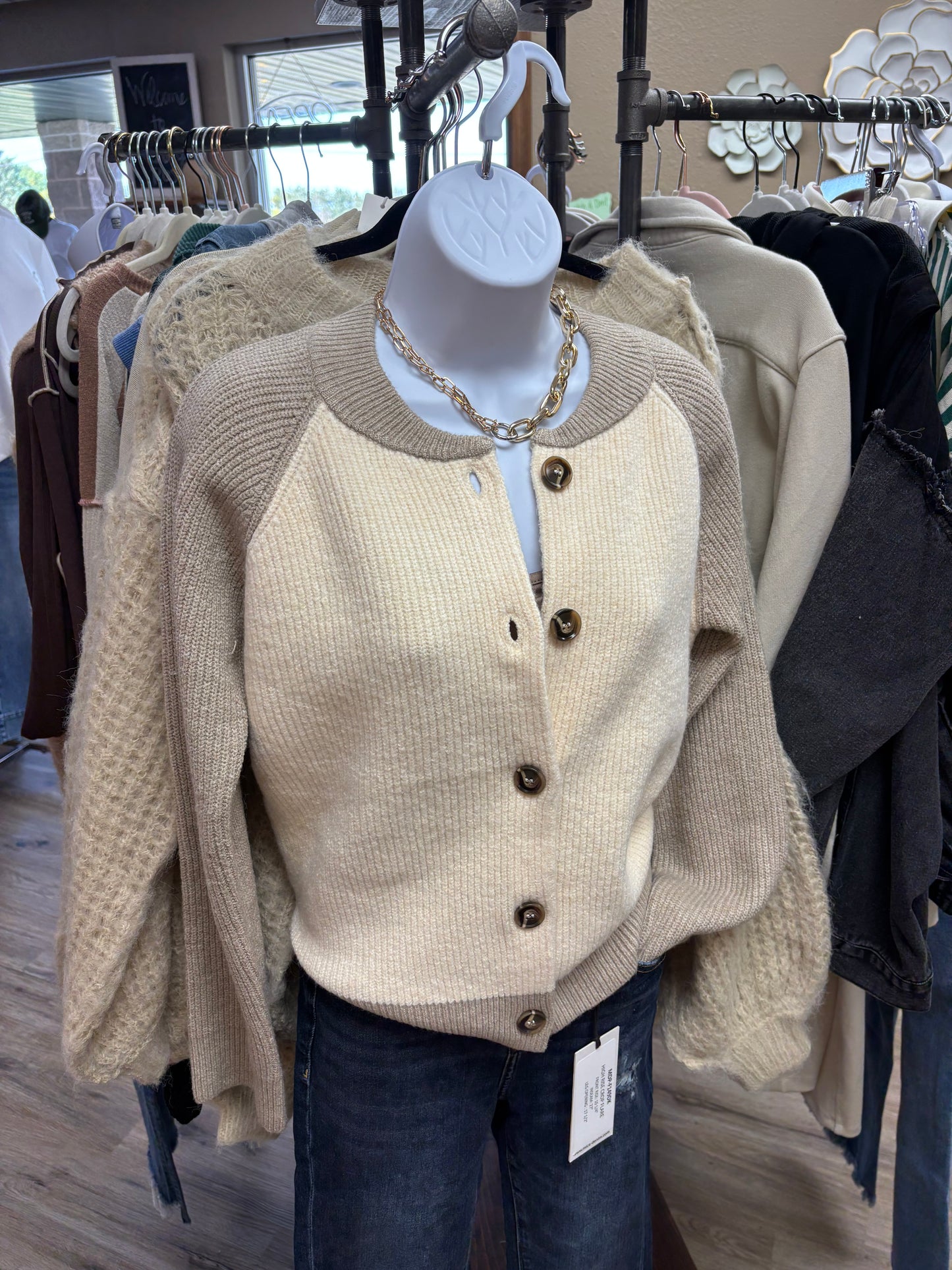 Cream/Taupe Varsity Cardigan