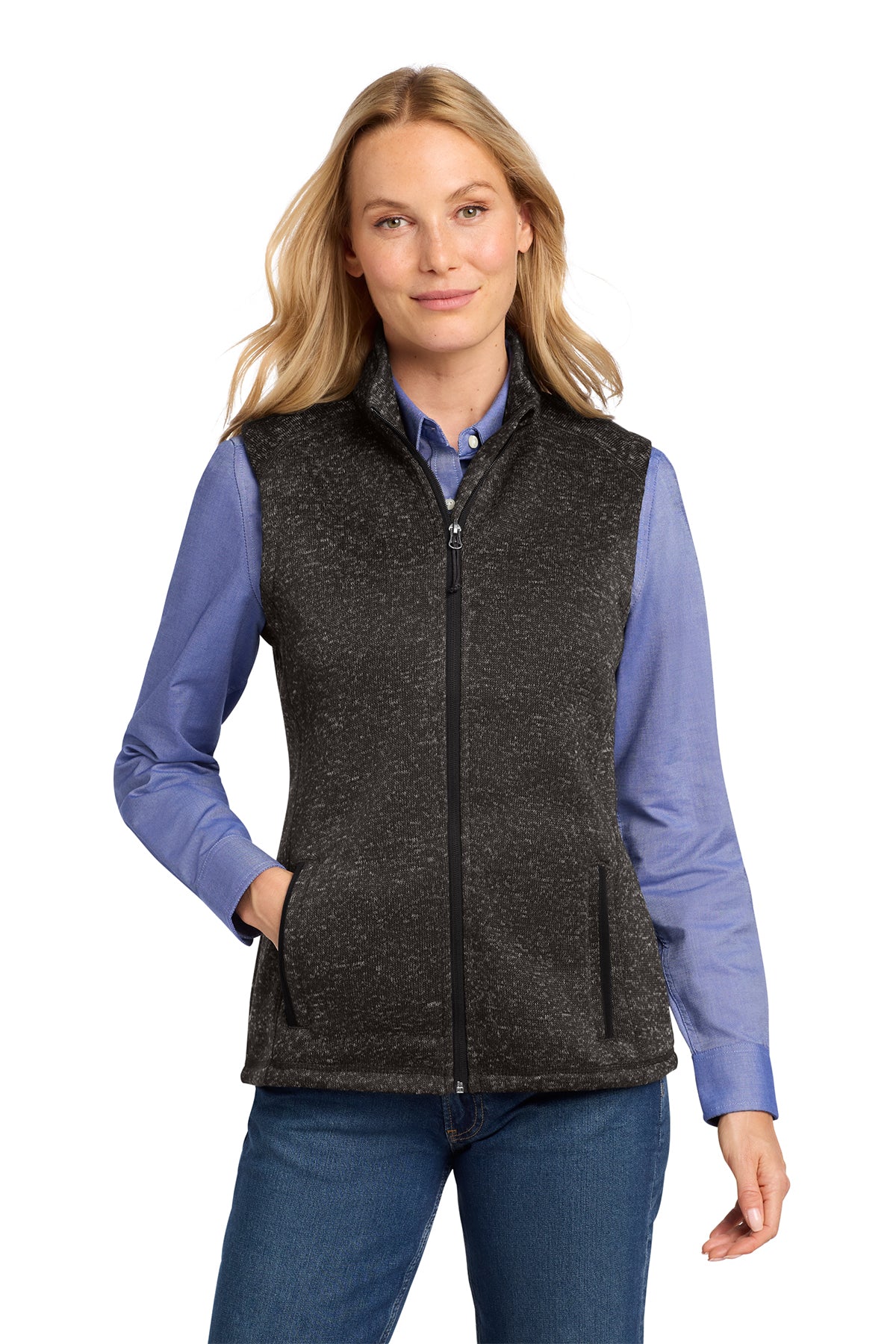 Heather Black Port Authority Sweater Fleece Vest ~ Ladies